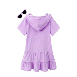Hiiraggle - Traje de baño de felpa para niñas, con cierre, para playa, piscina, con anteojos de sol, Púrpura, 4-5T