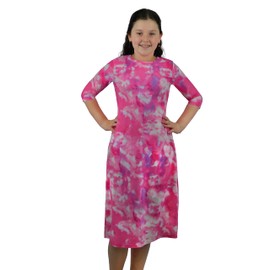 Girl Modest Tznius 3/4 Sleeve Swimdress, Beach Cover up UPF 50+ Sun Protection