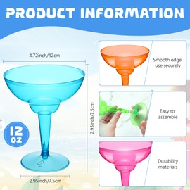 ywmigl 12 Pcs Plastic Margarita Glasses 12 oz Margarita Cups Mexican Theme Party Decorations Martini Glasses Bulk Cocktail Glass for Wedding Mexican Theme Carnivals (Multicolor)
