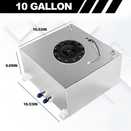 GSTP 10 Gallon 40L Fuel Cell Polished with Cap/Level Sender/12FT Oil Feed Line Silver