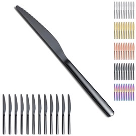 Evanda Black Dinner Knives Set 12 Pieces, Titanium Plating Stainless Steel Butter Knives Table Knives, Flatware Steak Knives Silverware Set, Cutlery Set, Dishwasher Safe