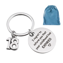 ORUZA 18th Birthday Gifts Keyring for Girls Boys Funny 18 Years Old Keepsake Keychain Inform You That Your Childhood Has Expired