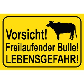 mrdeco Metal Sign 20 x 30 cm Curved Caution Freilauf Bulle Decorative Tin Sign