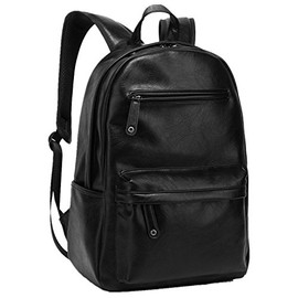 BAOSHA BP-08 Unisex PU Leather Computer Laptop Bag 15.6 inch College School Backpack Shoulder Bags Travel Hiking Rucksack Casual Daypack Black