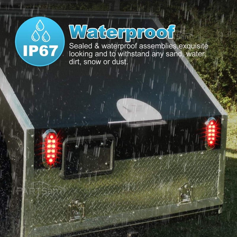 Partsam 2PCS 6" Oval Chrome Trailer Truck Red 10 LED