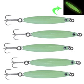 5pcs Fish WOW! Glow 2.8oz vertical Colt sniper jig 80g metal knife mega bait coltsniper jigs with a Mustad treble hook