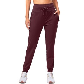 G Gradual Women's Fleece Lined Joggers High Waisted Water Resistant Thermal Winter Sweatpants Running Hiking Pockets(Wine, S)