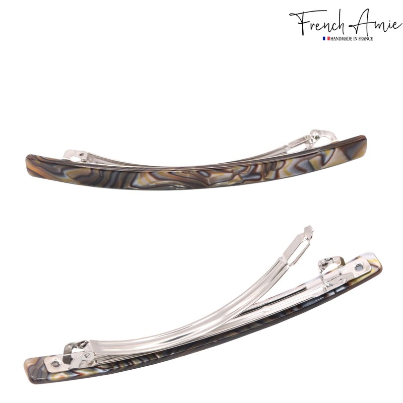 French Amie Long and Thin Handmade Celluloid Onyx Hair Clip