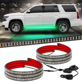 XRIDONSEN 2PCS 60 inch Green Emergency Lights Strip 720 LED Running Board Strobe Lights Flashing Warning Safety Side Step Lights w/Waterproof Tube for Trucks Construction Vehicles Pickup SUV Jeep Car