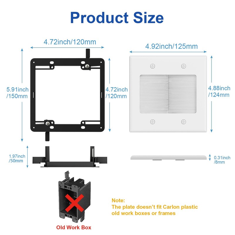 iwillink 2 Gang Brush Wall Plate with Mounting Bracket, Pass