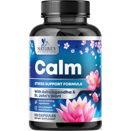Nature's Nutrition Natural Calm, Unwind & Relax Support with Ashwagandha, GABA, Magnesium, 5-HTP, L-Theanine & B Vitamins, Natural Focus, Energy & Immune Support - Nature's Non-GMO, Vegan, Gluten Free - 120 Capsules
