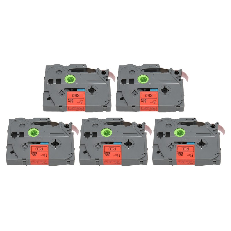 5 Pcs Label Maker Tape Black On Red 12mm 0.47
