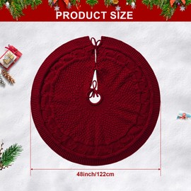 Christmas Tree Skirt 48 inches Red Knitted Tree Skirt,Luxury Thick Kint Tree Skirt,Large Chirstmas Tree Decor,Christmas Tree Decoration for 7ft 8ft 9ft Tree
