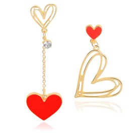 Red Heart Earrings for Women Valentines Day Gifts for Her Rhinestone Heart Dangle Valentines Earrings Jewelry Valentines Day Accessories Outfit Women