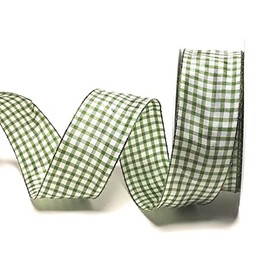 s.dekoda 3850 Ribbon 20 m x 40 mm Green / White Checked Ribbon Gingham Check Decorative Ribbon with Wire