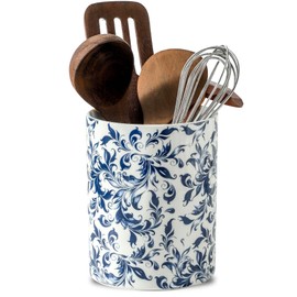 Tcetealc Kitchen Utensil Holder, Large Utensil Organizer for Countertop, Ceramic Cooking utensil Crocks for Spoon Rest Spatula, Apartment Essentials Farmhouse Decor (7.2in×6.2in)