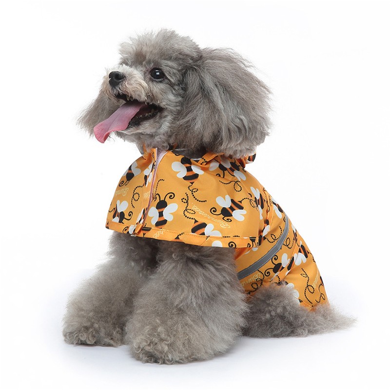 Dog Raincoat Reflective Breathable Lightweight Bee Pattern Puppy Rain Jacket