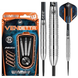WINMAU Vendetta 24 Gram Professional Steeltip Tungsten Darts Set with Flights and Shafts (stems)
