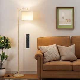60" Floor Lamps with Remote Control & Bulb, Colors Temperature & Brightness Adjustable, White Shade & Gold Pole