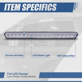 Auto Dynasty Full LED 3rd Third Brake Tail Light Rear Stop Lamp Compatible with Chevy Suburban Tahoe 15-20, High Mount, Chrome Housing Clear Lens
