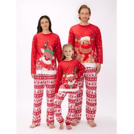 Naiyafly Matching Family Christmas Pyjamas Set Santa Clause Deer Print Pullover Shirt+ Plaid Long Pants Couple Matching PJs Xmas Sleepwear Nightwear Holiday Loungewear for Women Men Kids