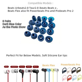 Aginkgo Replacement Ear Tips for Beats Urbeats2.0 Tour2.0 ibeats Beats x, Beats Flex Secure Fit for Powerbeats Pro Silicone Earbuds Washable Sweat-Resistant Noise Isolation 8 Pairs (Dark Blue)