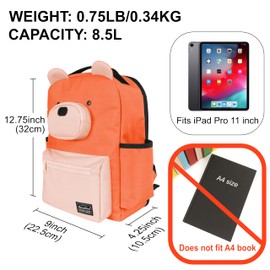Rangeland Bear Travel Backpack for Kids 4-8, Fun Cute Colorful 8.5L Lightweight Airplane Backpack with Tablet Sleeve and Chest Strap, Orange