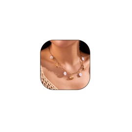 Gold Shell Starfish with Faux Pearl Choker Necklace for Women Trendy Gold Paperclip Chain Dainty Summer Fashion Beach Hawaii Day Jewelry for Men (gold shell with starfish)