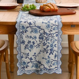 HunnmingRe 71x12 Inch Chinoiserie Table Runner Blue and White Floral Table Runner Vintage Chinoiserie Decor Summer Outdoor Tablecloth Decorative Dinner Tablecloth for Home Dining Kitchen Party Decor
