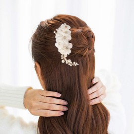Frcolor Handmade Bridal Flower Side Hair Clip With Tulle Flowers, Headpiece, Wedding Accessory