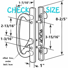 Teilmix Offset Sliding Patio Door Handle Replacement with Zinc Diecast I/E Pulls, Fits 1-1/2" to 2" Thick Door 3-15/16" H.C. Without Keyhole and Keys, Non Handed with Mortise Lock & Keeper
