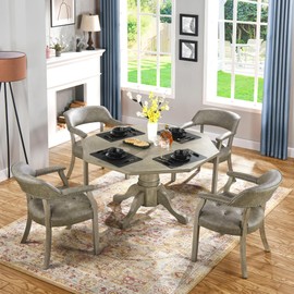 MODERION Solid Wood Dining Chairs with Upholstered,Office Desk Chair with Arms and Metal Rivets. PU Boss Captain's Chairs,Classic Accent Chairs for Dining Room,Grey Legs & Rhino Grey CY-NX173UA