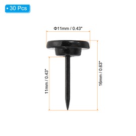 PATIKIL Push Pins 11x16mm, 30pcs Round Head Zinc Alloy Decorative Thumbtacks Cork Boards Maps Picture Hanging with Aluminum Box for Home Office Classroom, Black