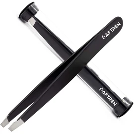 AFTREN Tweezers for facial hair women & men Professional Stainless Steel black color coated precision tweezers Slanted & Pointed Tip eyebrow tweezers for Ingrown Hair tweezers (Black)