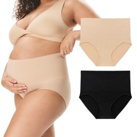 Motherhood Maternity Women's 2-Pack Seamless Postpartum Shaper Panty, CORE Black/Essential Nude, Extra-Large