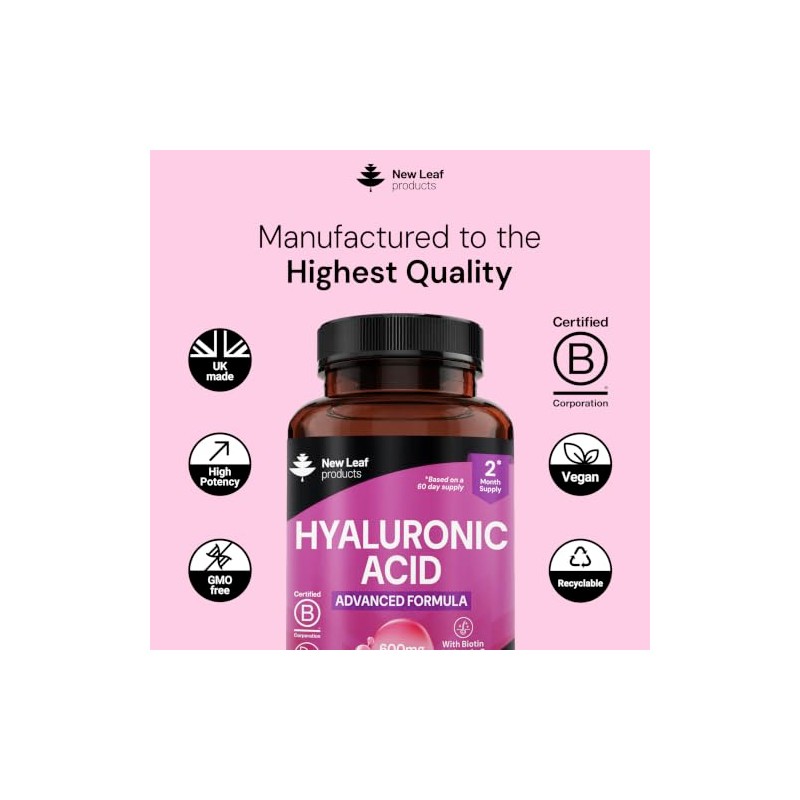Hyaluronic Acid Capsules - Skin, Hair & Joint, 120 Capsules,