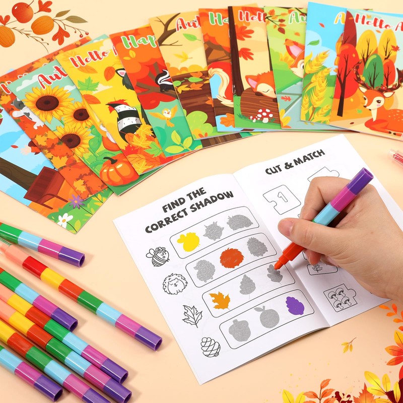 BenLouis 24 Fall Mini Activity Books with 24 Crayons for