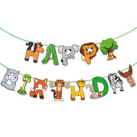 DazzJoy Happy Birthday Garland Animals, Jungle Birthday Garland Children, Happy Birthday Banner Safari, Birthday Garland Boy Girl, Forest Animals Birthday Decoration, Birthday Decoration Children