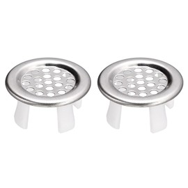 uxcell Sink Trim Overflow Cover, 2Pcs Sink Overflow Rings Metal Bathroom Kitchen Basin Hole Insert in Round Caps, Silver