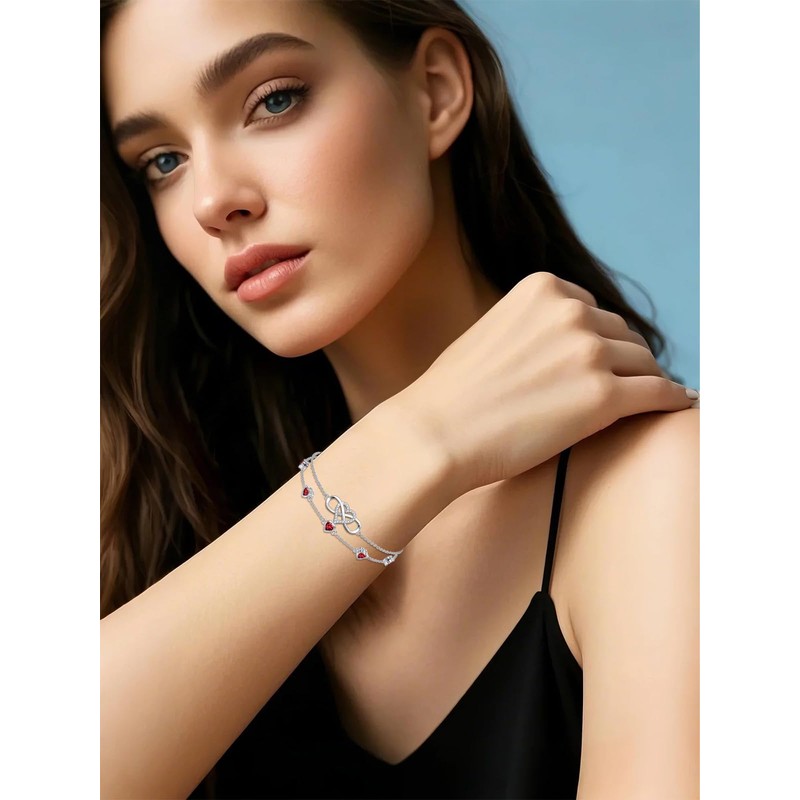 Dorunmo Infinity Bracelet 925 Sterling Silver Red Garnet Ankle Bracelets