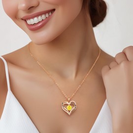 CDE Valentine's Day Gift Forever Love Heart Necklaces for Women, Wedding Anniversary, Birthday Mothers Christmas Day Gifts for Mom, Mother, Wife, S925 Silver Jewelry with Birthstone Pendant (Brass Rose Gold, Rose Gold-11-Nov)
