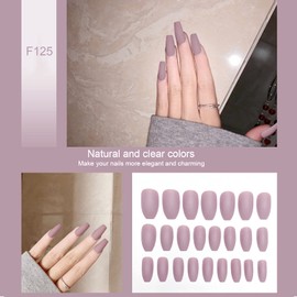 24PCS Fake Nails, Matte Solid Color Man-Made Fake Nails Full Coverage Fake Nail Tips Nail Art Tips Set for Female Girls Nail Salon and DIY Nail Art At Home Simple Solid Color(F125)