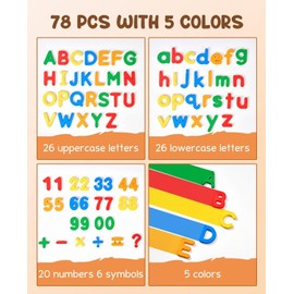 VoSinrly 104 Pcs Magnetic Alphabet and Number Set, Fridge Magnets, Early Childhood Educational Colorful Toys, Capital and Lower Case and Math Symbols