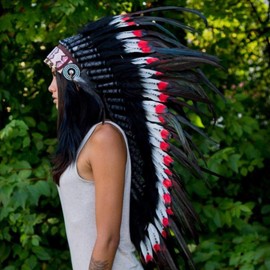 Novum Crafts Feather Headdress | Native American Indian Inspired | Red Tips