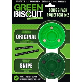 Green Biscuit Bonus -Home Practice - 2 Pack, Original Green (Passing) Snipe (Shooting) - NHL Official Off Ice Hockey Pucks Combo for Better Stick Handling, Passing, and Shooting - Sport court Tile Surfaces, Street Hockey Pucks