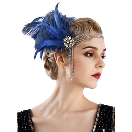 Baillmyy 1920s Women Flapper Headpiece Accessories Stylish Great Gatsby Feather Headband Fascinators Rhinestone Hair Accessories for Party Costume Prom Dark Blue