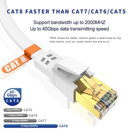 Cat 8 Cable Ethernet de 1.5 pies, paquete de 2 unidades, cable de Internet de alta velocidad con 40 Gbps, 2000 MHz, cable de red RJ45 blindado para entierro directo (paquete de 2)