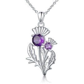 DAOCHONG S925 Sterling Silver Scottish Thistle Necklace Scotland Flower Pendant Necklace for Women Jewelry, common, Sterling Silver, Cubic Zirconia