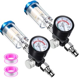 2 Paquetes Regulador de Presión de Aire de 1/4 Pulgadas Compresor de Aire del Separador de Agua para Regulador de Pistola Pulverizadora con Manómetro y Filtro de Trampa de Agua