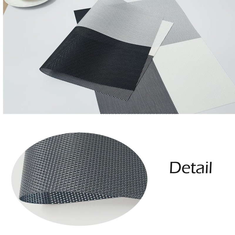 Heat Resistant Placemats Set of 4, Black with White Non-Slip